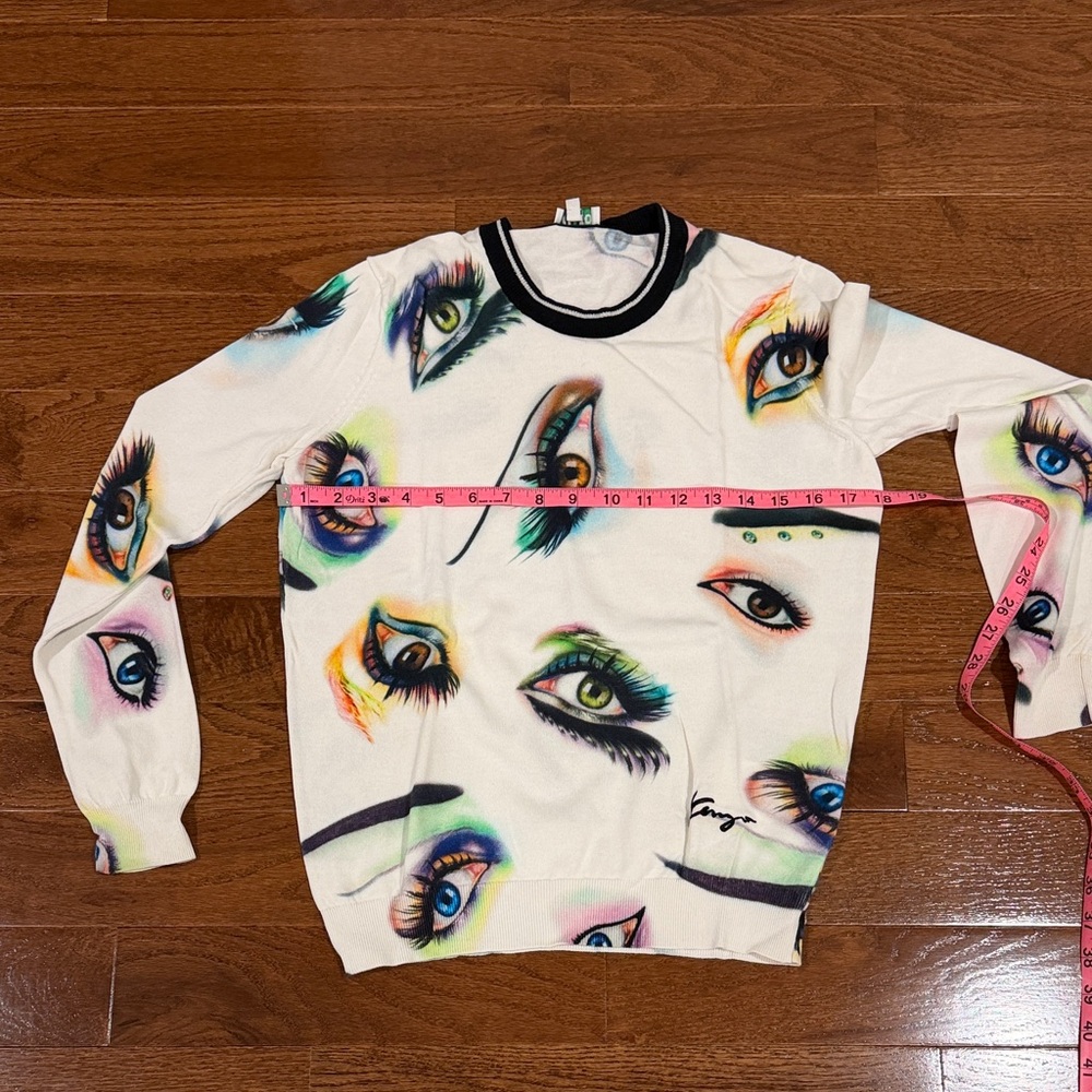 Eye Print Kenzo Sweater in White with Multicolor Eye Motif Fits like Small